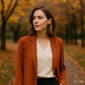 Lafayette 148 Women’s Rainey Matte Jersey Open Front Blazer–Rust Orange–Size L